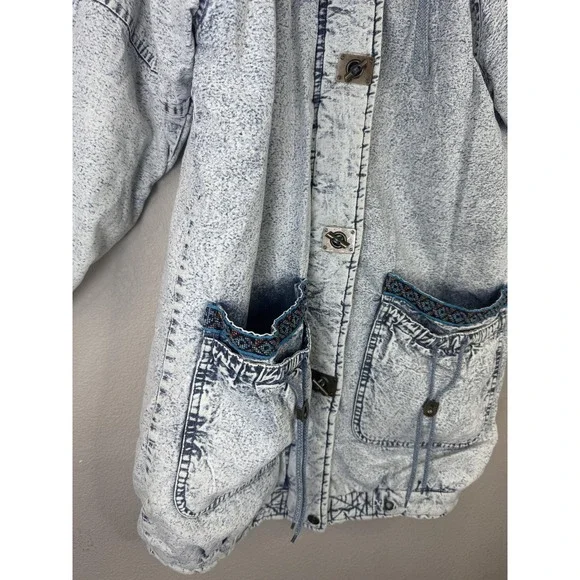 Vintage East West Jacket Womens Small Blue Denim Acid Wash Quilted Pockets 90s - Picture 5 of 16